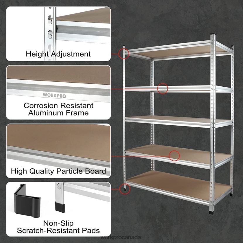 Helpful WORKPRO 5-Tier Storage Shelving Unit, Adjustable Storage Rack Heavy Duty Aluminum Alloy Shelf Storage ZNRDXV9