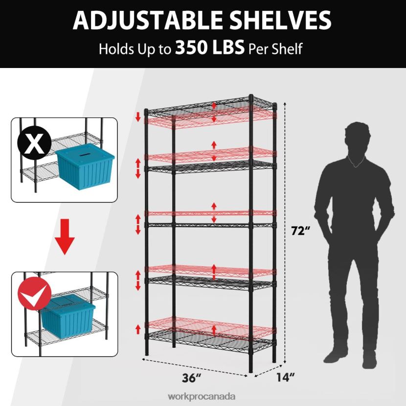 Useful WORKPRO 5-Tier Wire Shelving Unit Metal Storage Shelves Rack, Heavy Duty Utility Shelving Storage ZNRDXV11