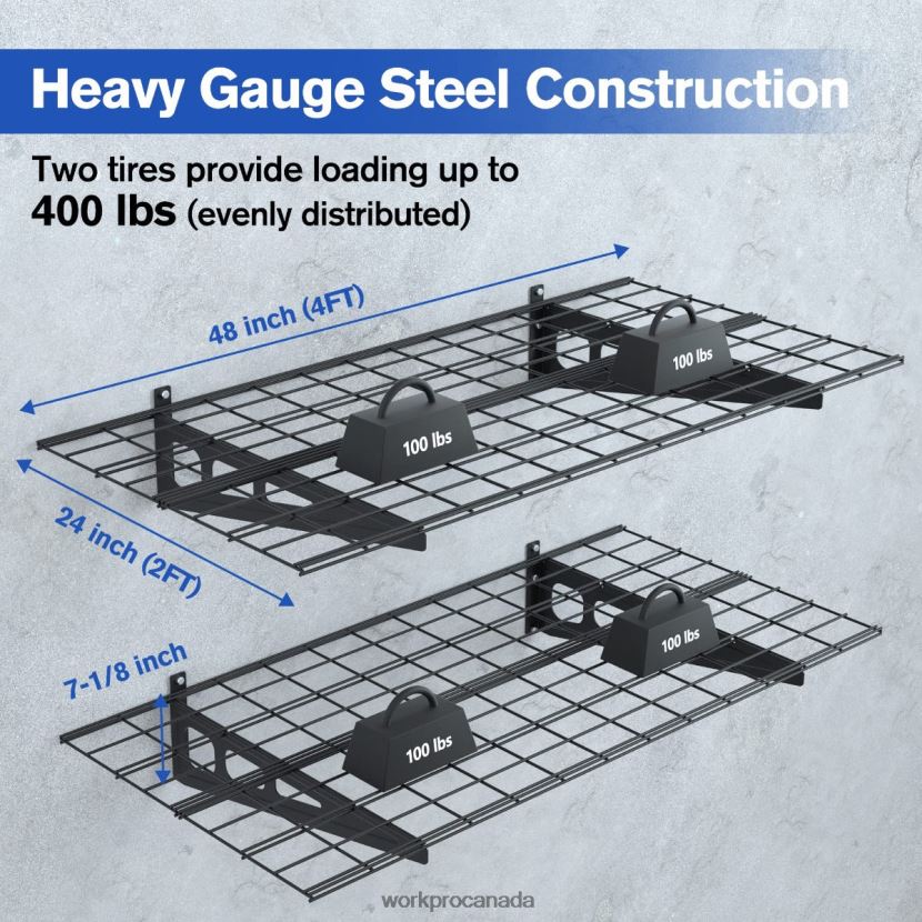 Black WORKPRO 2-Pack 2x4FT Heavy Duty Garage Wall Mounted Shelving, 400lbs Load Capacity (Total) Storage ZNRDXV14