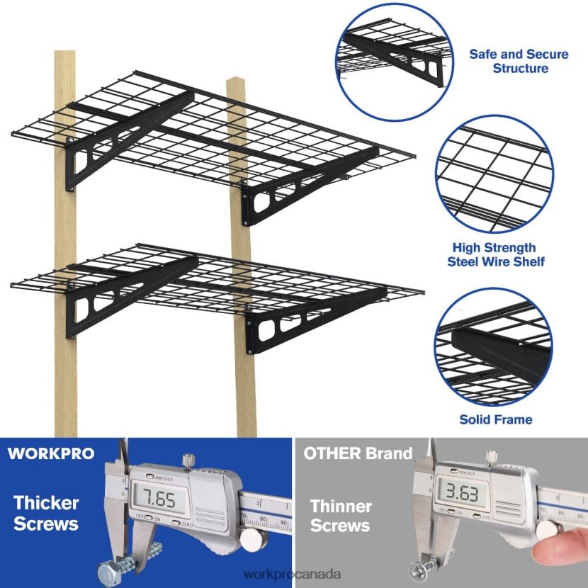 Black WORKPRO 2-Pack 2x4FT Heavy Duty Garage Wall Mounted Shelving, 400lbs Load Capacity (Total) Storage ZNRDXV14