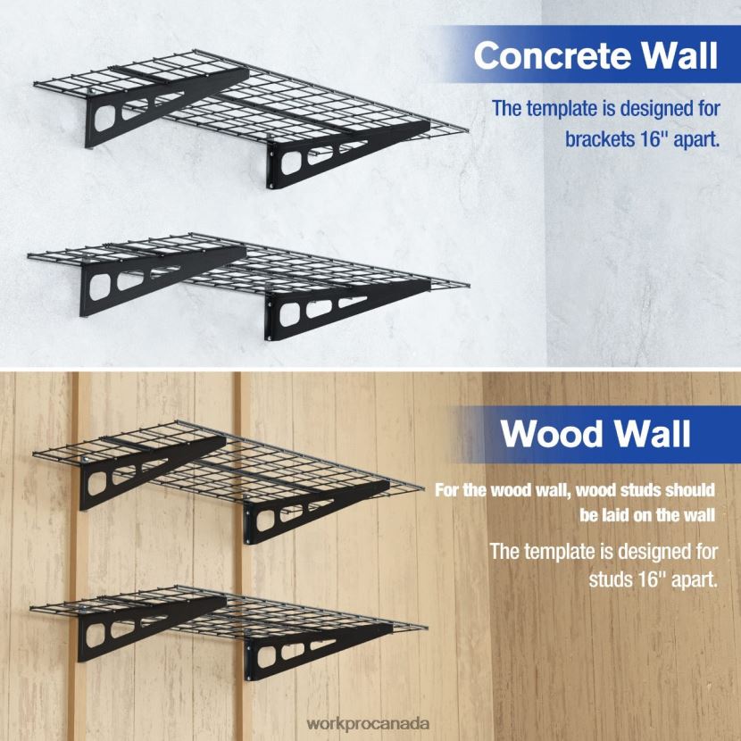 Black WORKPRO 2-Pack 2x4FT Heavy Duty Garage Wall Mounted Shelving, 400lbs Load Capacity (Total) Storage ZNRDXV14