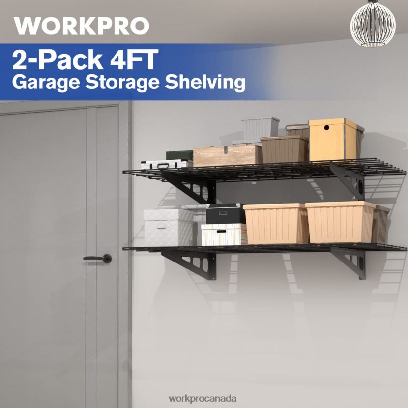 Black WORKPRO 2-Pack 2x4FT Heavy Duty Garage Wall Mounted Shelving, 400lbs Load Capacity (Total) Storage ZNRDXV14