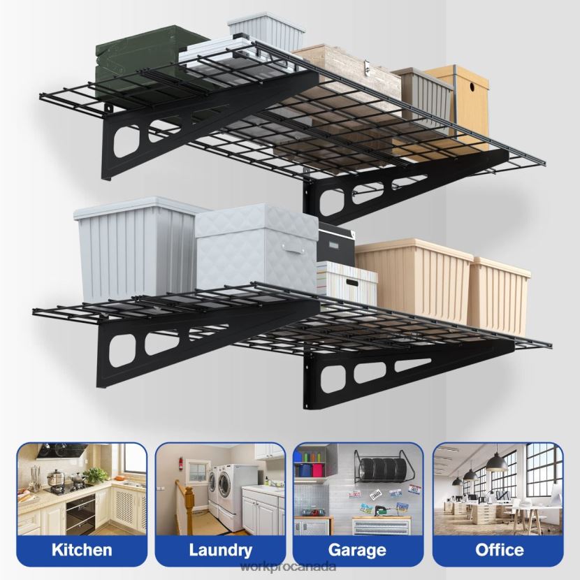Black WORKPRO 2-Pack 2x4FT Heavy Duty Garage Wall Mounted Shelving, 400lbs Load Capacity (Total) Storage ZNRDXV14