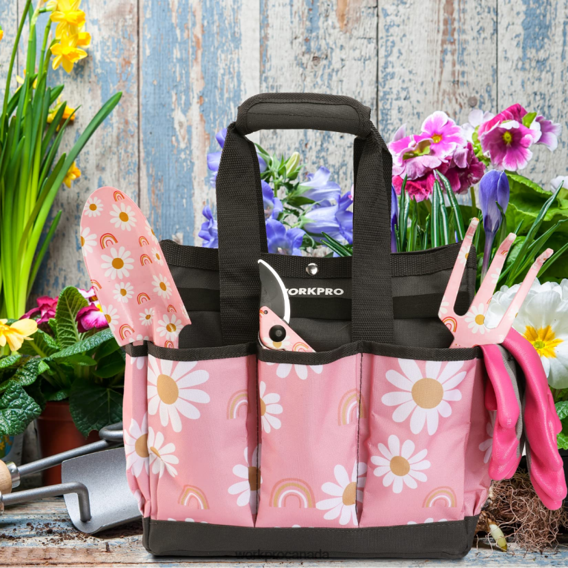 Floral White/Floral Pink WORKPRO Garden Tool Bag with 9 Pockets Storage ZNRDXV286