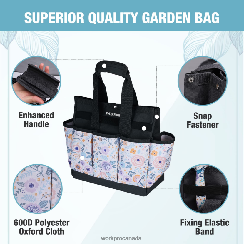 Floral White/Floral Pink WORKPRO Garden Tool Bag with 9 Pockets Storage ZNRDXV286