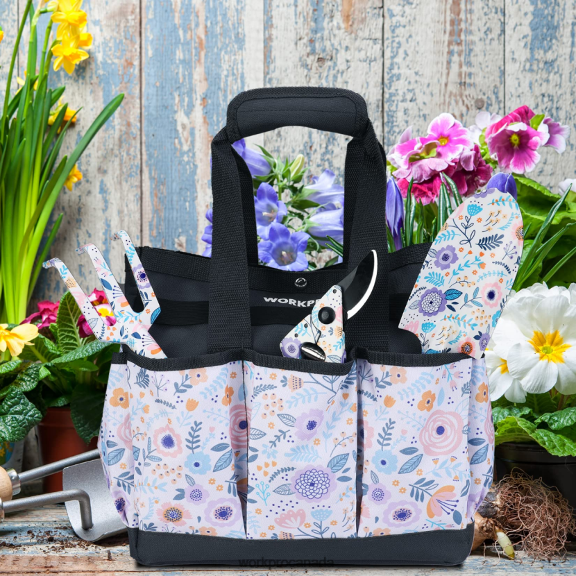 Floral White/Floral Pink WORKPRO Garden Tool Bag with 9 Pockets Storage ZNRDXV286