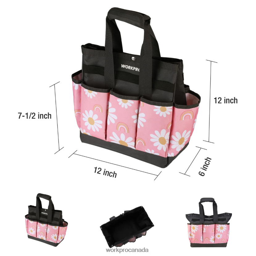 Floral White/Floral Pink WORKPRO Garden Tool Bag with 9 Pockets Storage ZNRDXV286
