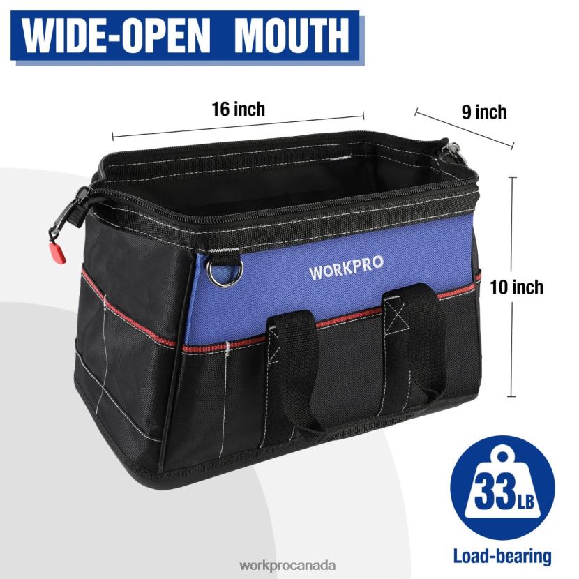 Helpful WORKPRO 16-inch Wide Mouth Tool Bag, Heavy Duty Cloth Tool Storage Bag with Water Proof Molded Base, Adjustable Shoulder Strap Storage ZNRDXV24