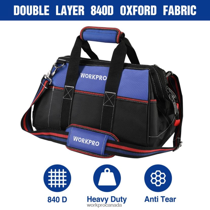 Helpful WORKPRO 16-inch Wide Mouth Tool Bag, Heavy Duty Cloth Tool Storage Bag with Water Proof Molded Base, Adjustable Shoulder Strap Storage ZNRDXV24