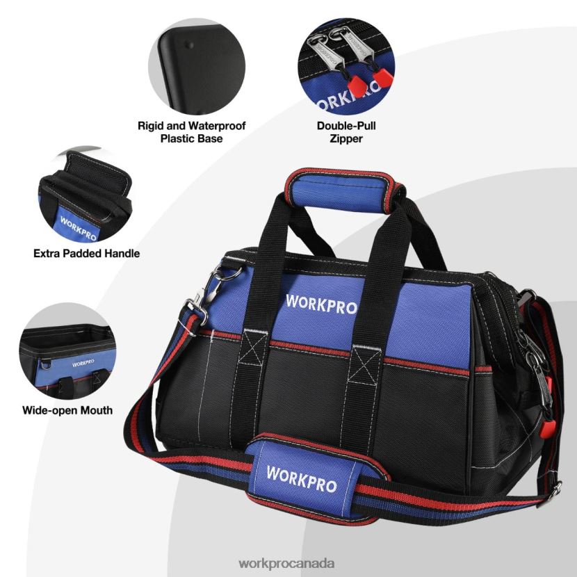 Helpful WORKPRO 16-inch Wide Mouth Tool Bag, Heavy Duty Cloth Tool Storage Bag with Water Proof Molded Base, Adjustable Shoulder Strap Storage ZNRDXV24