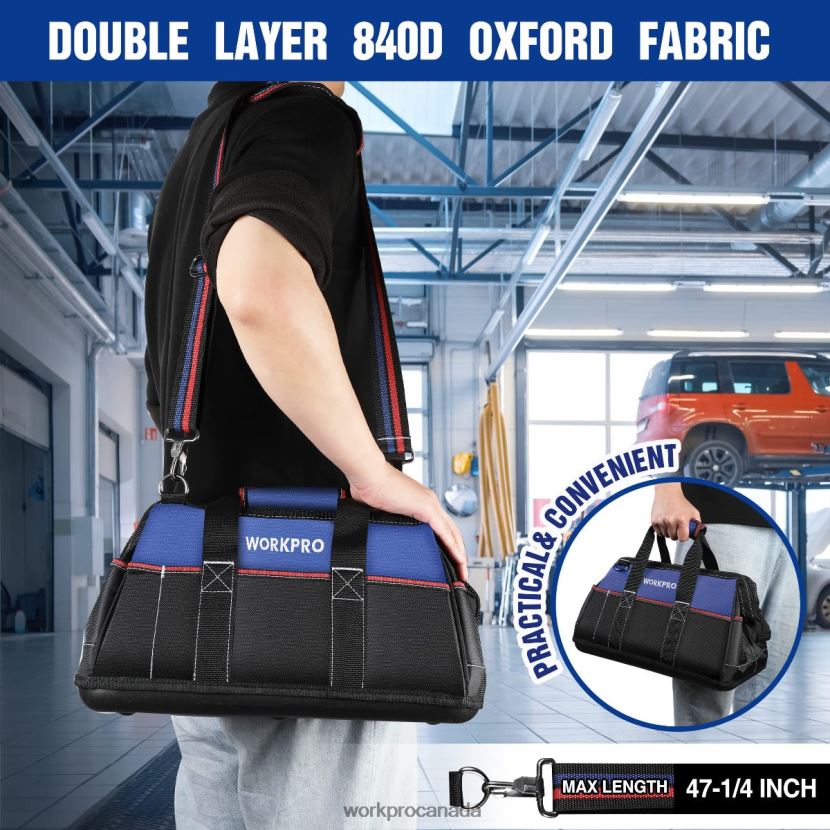Helpful WORKPRO 16-inch Wide Mouth Tool Bag, Heavy Duty Cloth Tool Storage Bag with Water Proof Molded Base, Adjustable Shoulder Strap Storage ZNRDXV24