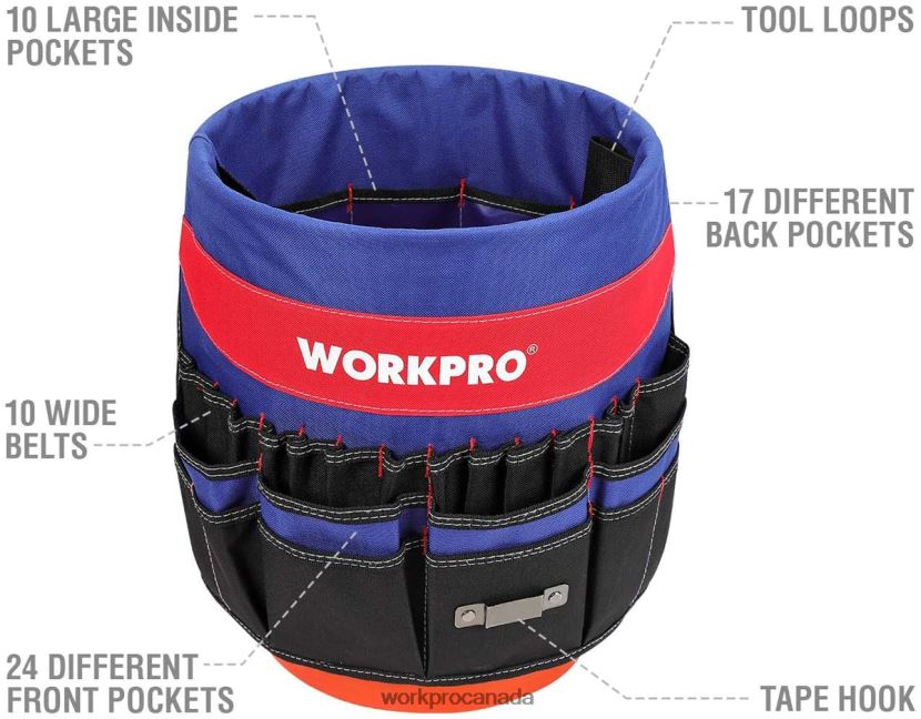Helpful WORKPRO Bucket Tool Organizer with 51 Pockets (Tools Excluded) Storage ZNRDXV20