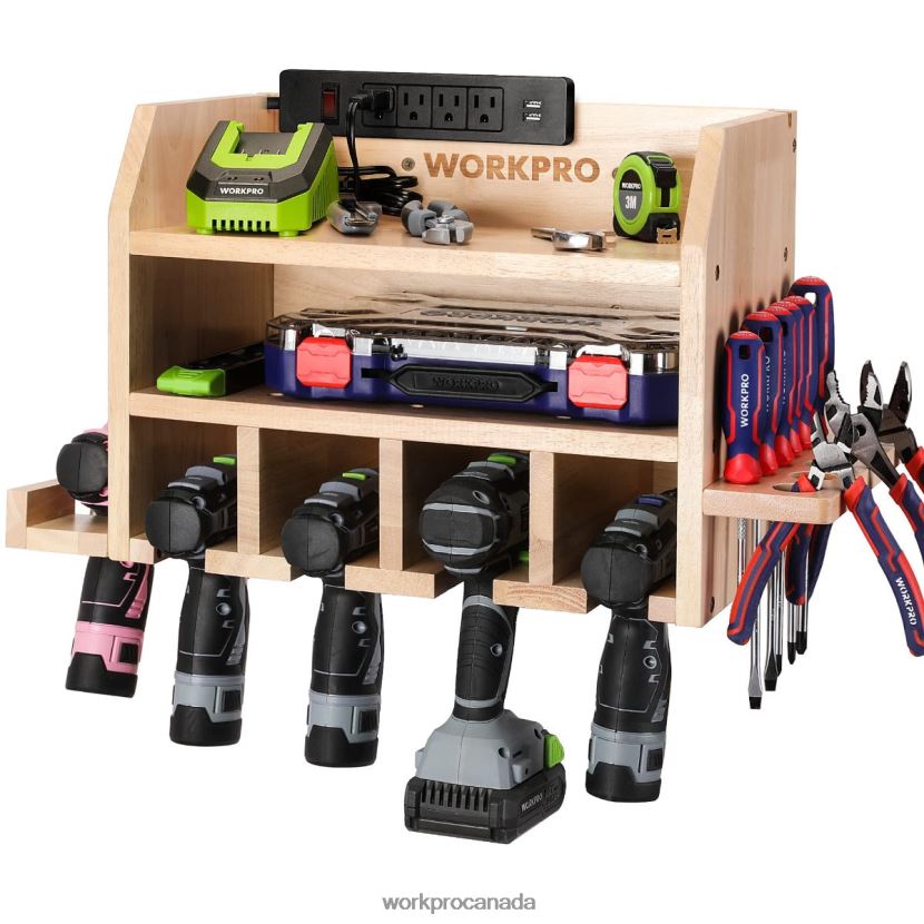 Helpful WORKPRO Power Tool Organizer, Cordless Drill Holder Storage Wall Mount with 5 Drill Hanging Slots, Solid Wooden Tool Storage Storage ZNRDXV19