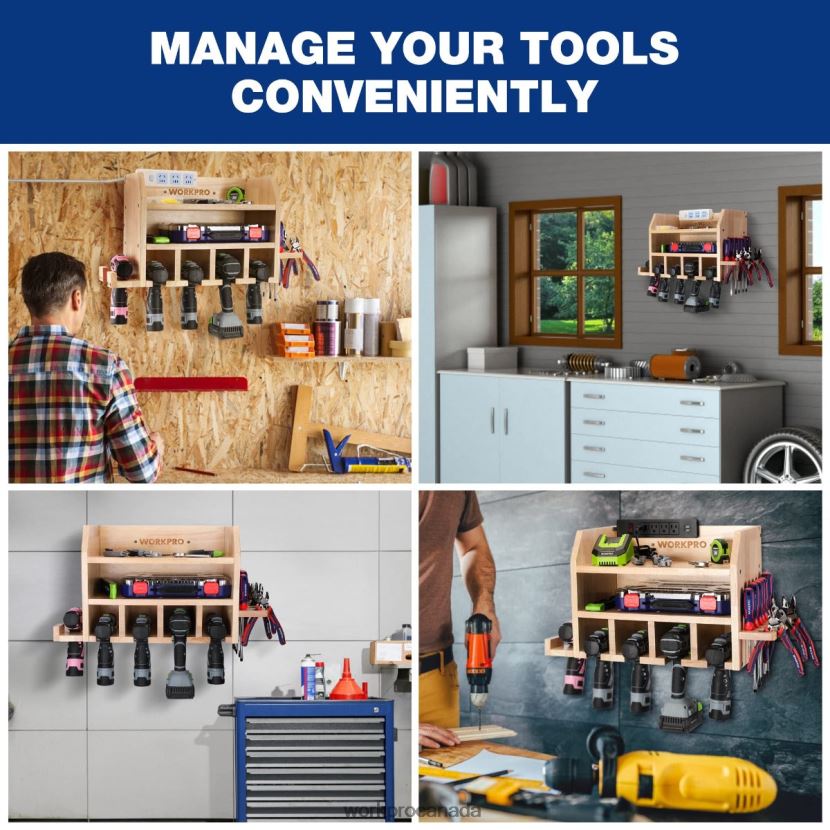 Helpful WORKPRO Power Tool Organizer, Cordless Drill Holder Storage Wall Mount with 5 Drill Hanging Slots, Solid Wooden Tool Storage Storage ZNRDXV19