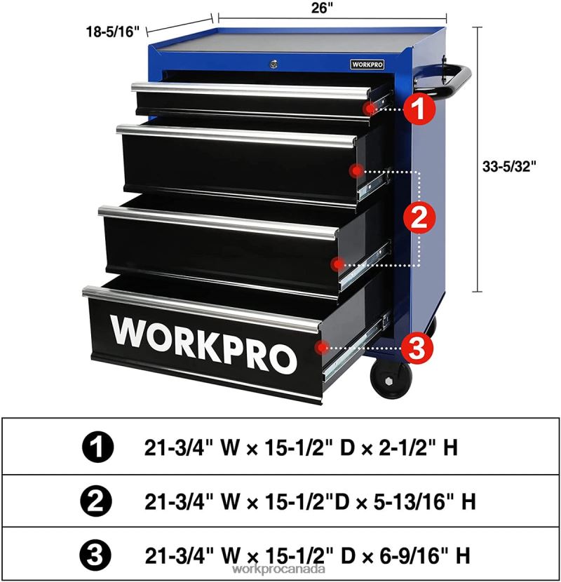 Morden WORKPRO 4-Drawer Tool Chest, 26-Inch Rolling Metal Tool Storage Cabinet with Casters, Locking System, Drawer Liner, 450 lbs Load Capacity Storage ZNRDXV17