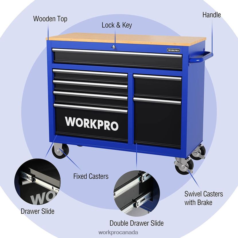 New WORKPRO 42-Inch 7-Drawers Rolling Tool Chest with Wooden Top, Equipped with Casters, Handle, Drawer Liner, and Locking System, 1000 lbs Load Capacity Storage ZNRDXV26