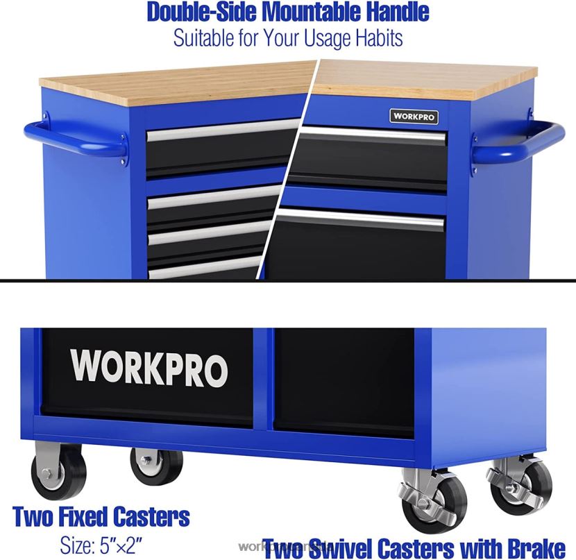 New WORKPRO 42-Inch 7-Drawers Rolling Tool Chest with Wooden Top, Equipped with Casters, Handle, Drawer Liner, and Locking System, 1000 lbs Load Capacity Storage ZNRDXV26