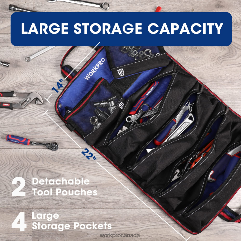 New WORKPRO Heavy Duty Tool Roll Up Bag Organizer with 6 Pockets and Detachable Tool Pouches Storage ZNRDXV32