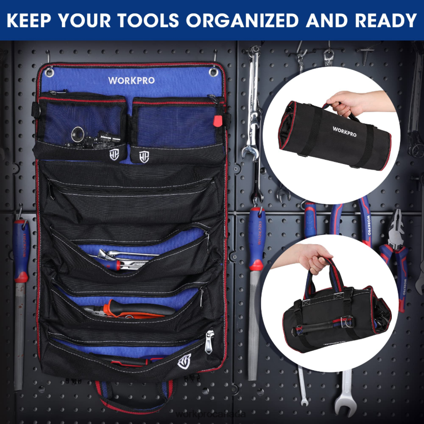 New WORKPRO Heavy Duty Tool Roll Up Bag Organizer with 6 Pockets and Detachable Tool Pouches Storage ZNRDXV32