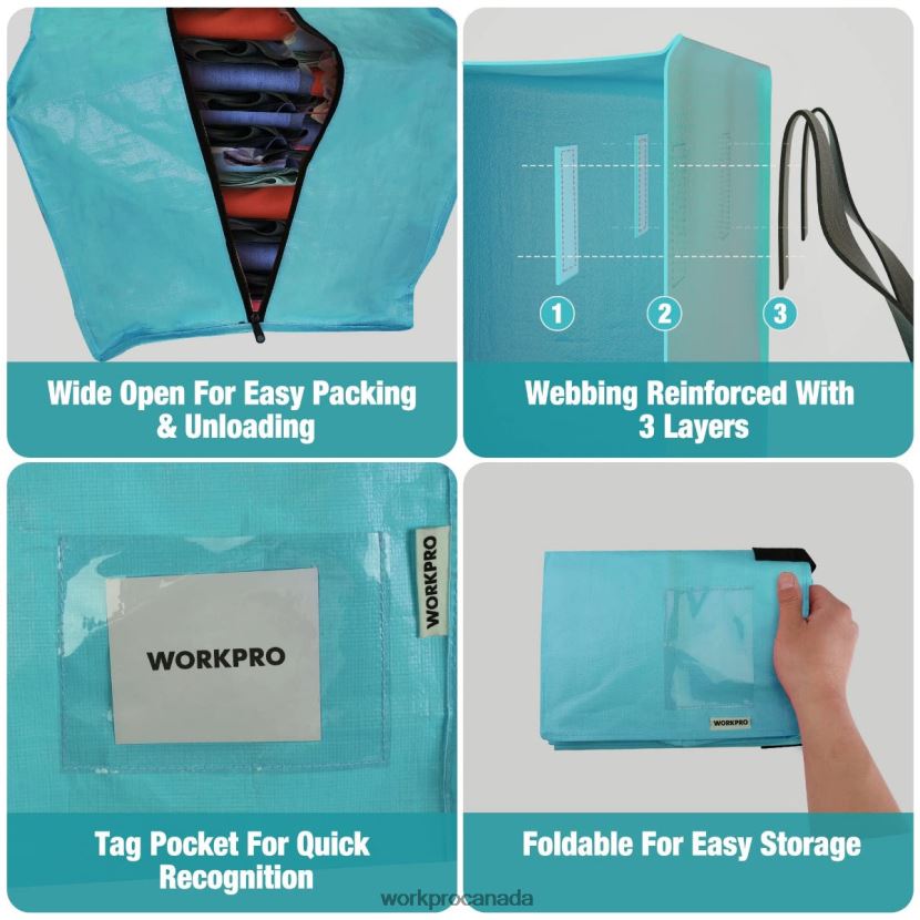 Pink/Blue WORKPRO 6 Pack Extra Large Heavy-Duty Storage Moving Tote Bags with Zippers & Carrying Handles Backpack Straps Storage ZNRDXV142