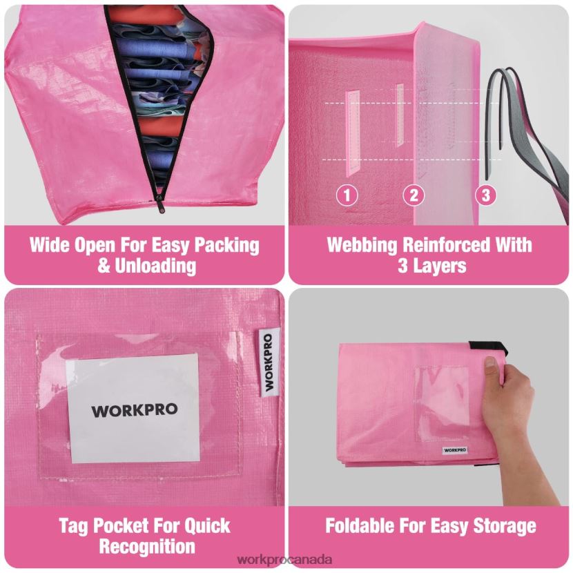 Pink/Blue WORKPRO 6 Pack Extra Large Heavy-Duty Storage Moving Tote Bags with Zippers & Carrying Handles Backpack Straps Storage ZNRDXV142
