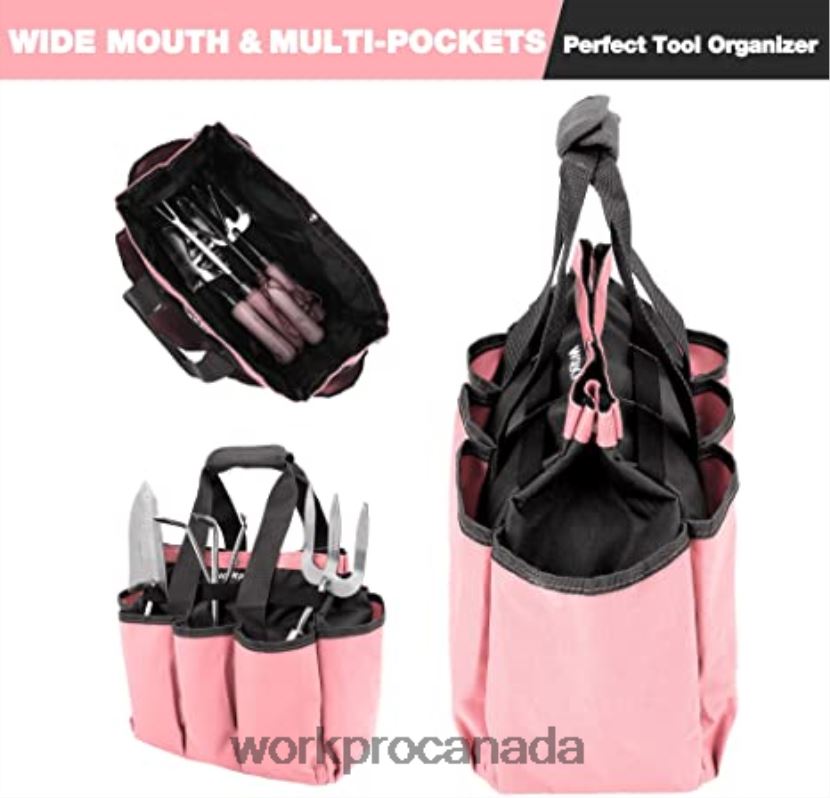 Pink/Green WORKPRO Garden Tool Bag, Garden Tote Storage Bag with 8 Pockets, Home Organizer for Indoor and Outdoor Gardening Storage ZNRDXV256