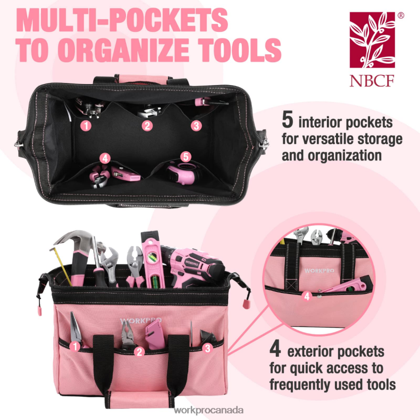 Pink WORKPRO 13-Inch Tool Bag, Soft Cloth Tool Storage Bags Storage ZNRDXV29