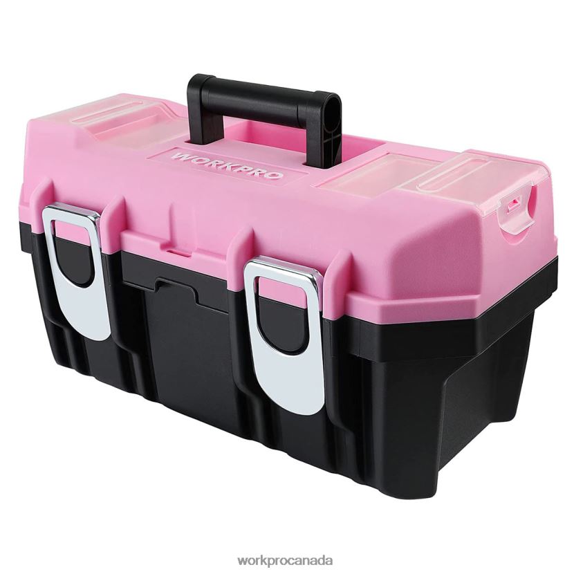Pink WORKPRO 16-inch Tool Box, Plastic Toolbox with Metal Latch and Removable Tray Storage ZNRDXV23