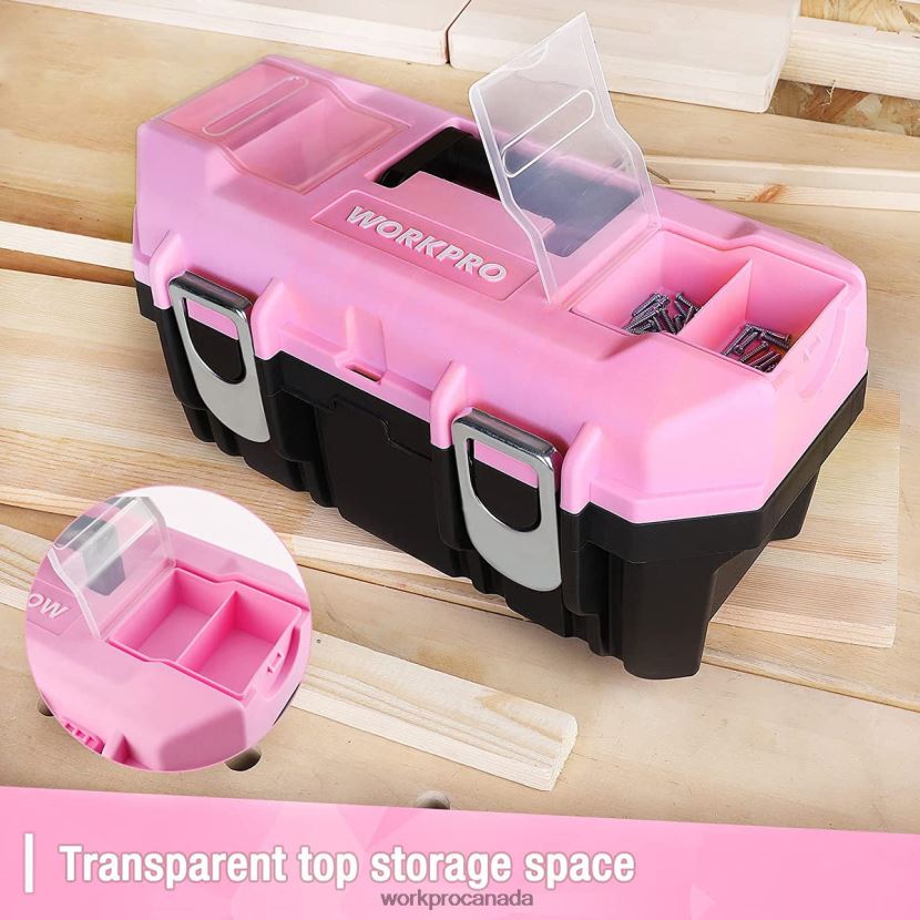 Pink WORKPRO 16-inch Tool Box, Plastic Toolbox with Metal Latch and Removable Tray Storage ZNRDXV23