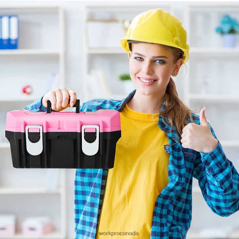 Pink WORKPRO 16-inch Tool Box, Plastic Toolbox with Metal Latch and Removable Tray Storage ZNRDXV23