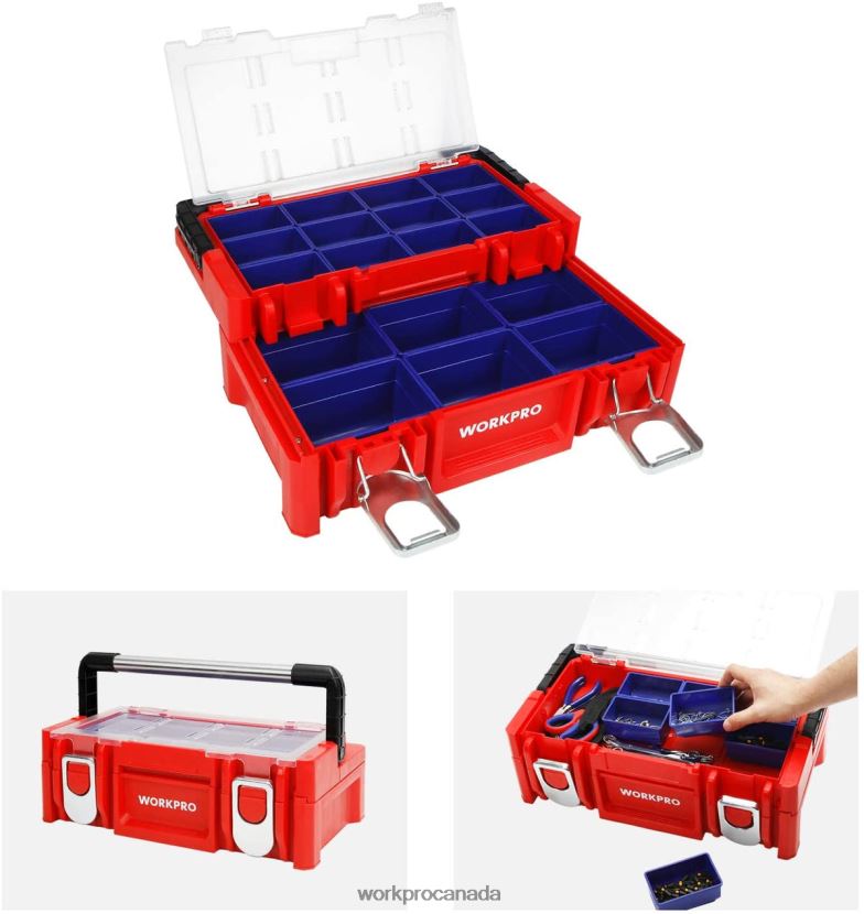 Red WORKPRO 17-inch Plastic Tool Box, Storage Box with Locking Lid and Stainless Steel Handle Storage ZNRDXV25