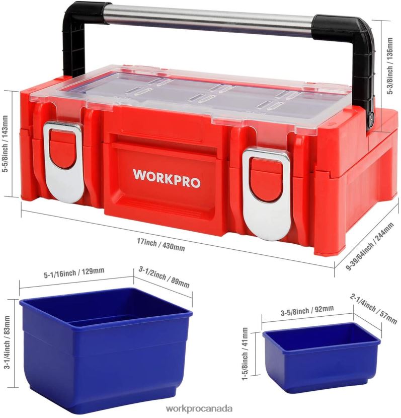 Red WORKPRO 17-inch Plastic Tool Box, Storage Box with Locking Lid and Stainless Steel Handle Storage ZNRDXV25