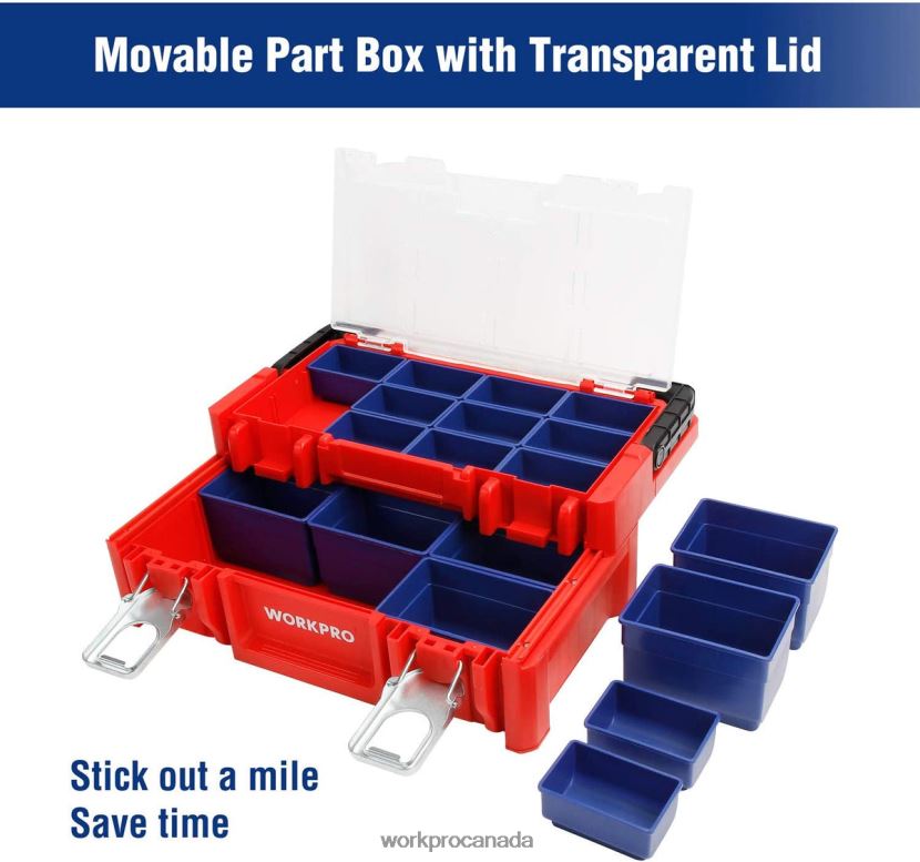 Red WORKPRO 17-inch Plastic Tool Box, Storage Box with Locking Lid and Stainless Steel Handle Storage ZNRDXV25