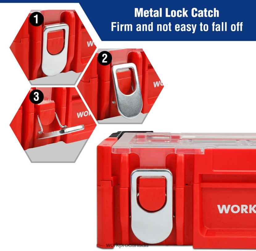 Red WORKPRO 17-inch Plastic Tool Box, Storage Box with Locking Lid and Stainless Steel Handle Storage ZNRDXV25