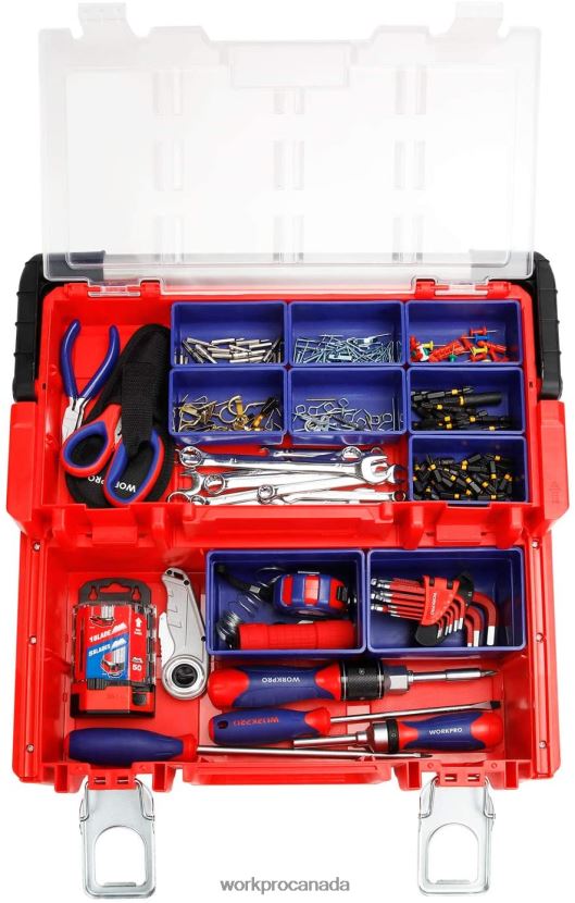 Red WORKPRO 17-inch Plastic Tool Box, Storage Box with Locking Lid and Stainless Steel Handle Storage ZNRDXV25