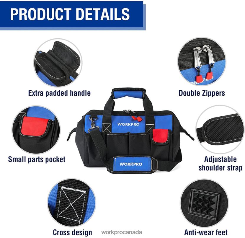Useful WORKPRO 14-inch Tool Bag, Multi-pocket Tool Organizer with Adjustable Shoulder Strap Storage ZNRDXV31