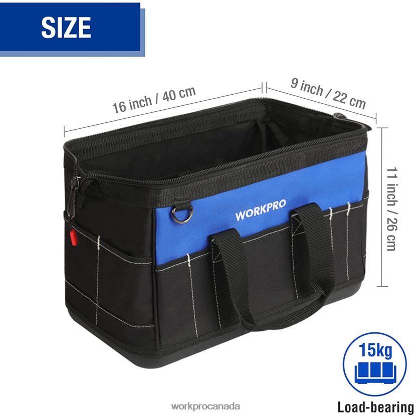Useful WORKPRO 16-inch Wide Mouth Tool Bag with Water Proof Molded Base Storage ZNRDXV34