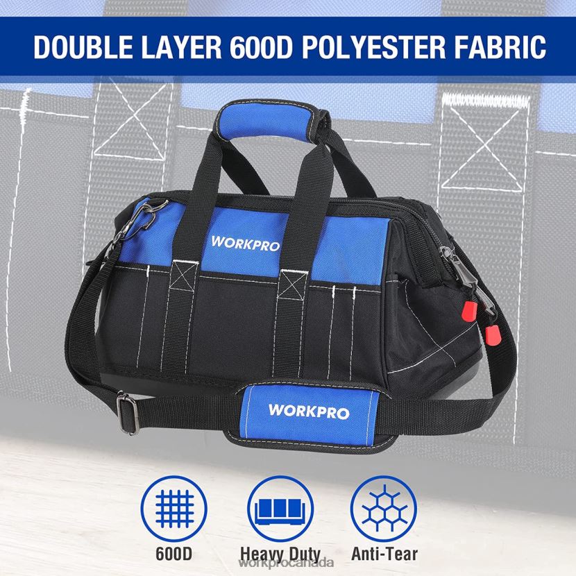 Useful WORKPRO 16-inch Wide Mouth Tool Bag with Water Proof Molded Base Storage ZNRDXV34