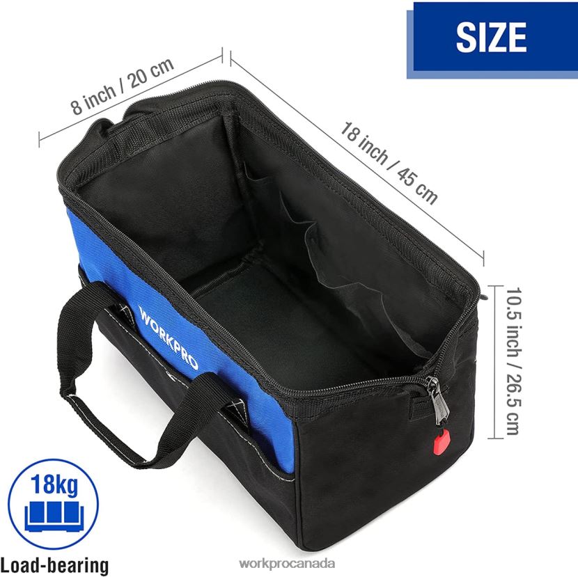 Useful WORKPRO 18-inch Close Top Wide Mouth Storage Tool Bag with Adjustable Shoulder Strap Storage ZNRDXV27