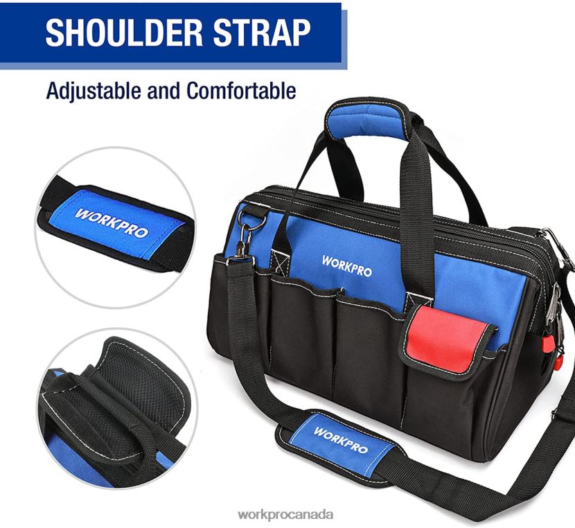 Useful WORKPRO 18-inch Close Top Wide Mouth Storage Tool Bag with Adjustable Shoulder Strap Storage ZNRDXV27