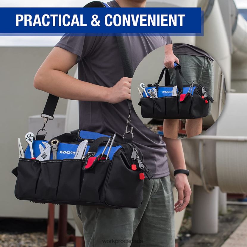 Useful WORKPRO 18-inch Close Top Wide Mouth Storage Tool Bag with Adjustable Shoulder Strap Storage ZNRDXV27