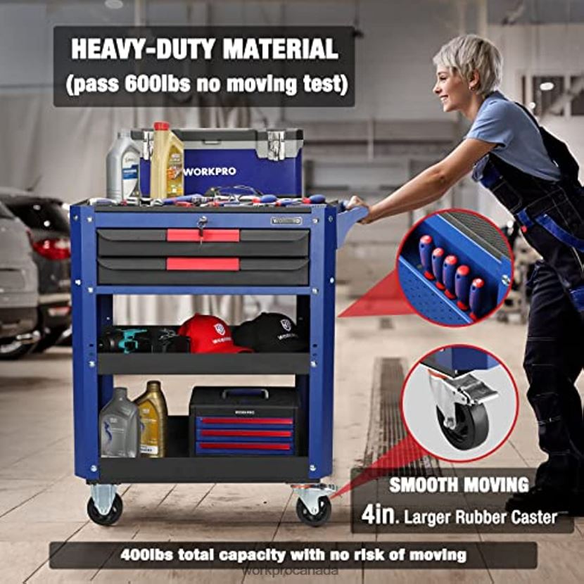 Useful WORKPRO Premium 2-Drawer Rolling Tool Cart, Heavy Duty Utility Industrial Service Cart Storage Organizer with Wheels and Locking System Storage ZNRDXV16