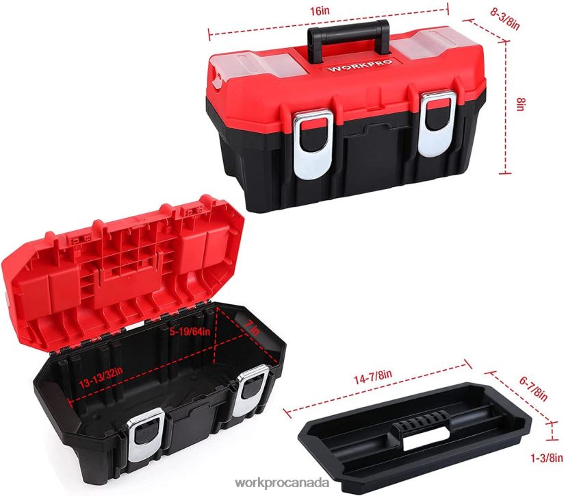 Useful WORKPRO Tool Box Portable with Removable Tray Heavy Duty Toolbox with 2 Metal Latches Storage ZNRDXV33