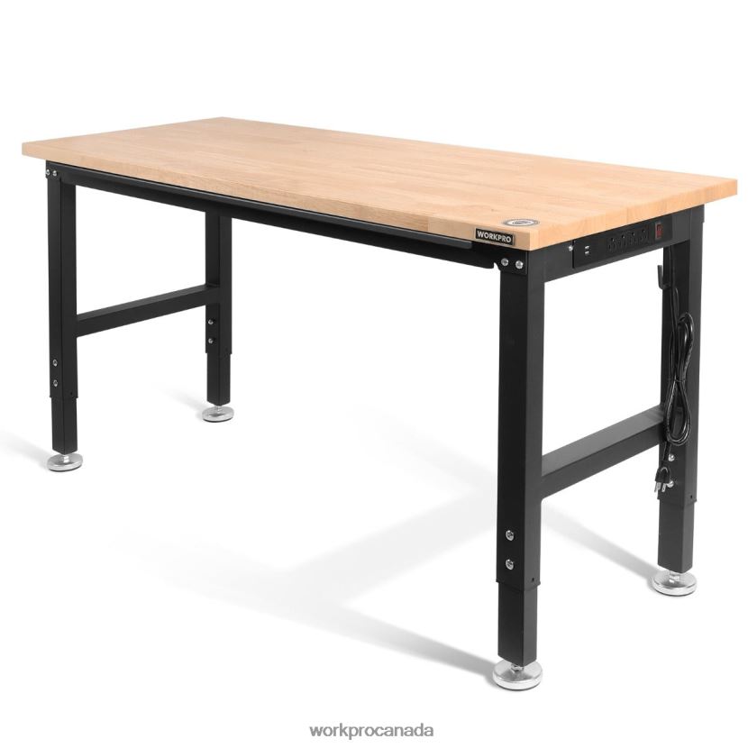 Helpful WORKPRO Adjustable Workbench 2000 LBS Load Capacity Hardwood Worktable with Power Outlets Storage ZNRDXV1