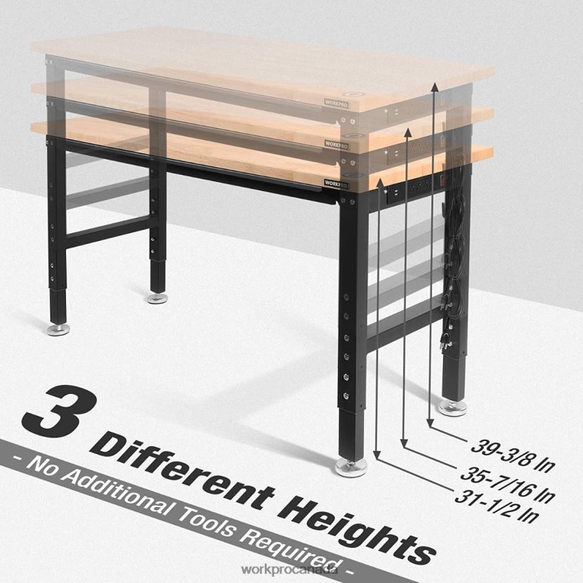 Helpful WORKPRO Adjustable Workbench 2000 LBS Load Capacity Hardwood Worktable with Power Outlets Storage ZNRDXV1