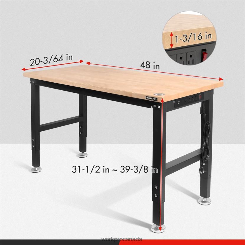 Helpful WORKPRO Adjustable Workbench 2000 LBS Load Capacity Hardwood Worktable with Power Outlets Storage ZNRDXV1