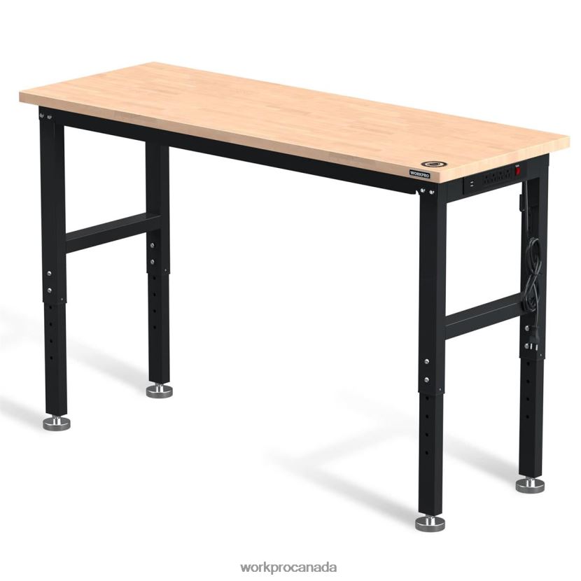 Helpful WORKPRO Adjustable Workbench 2000 LBS Load Capacity Hardwood Worktable with Power Outlets Storage ZNRDXV1