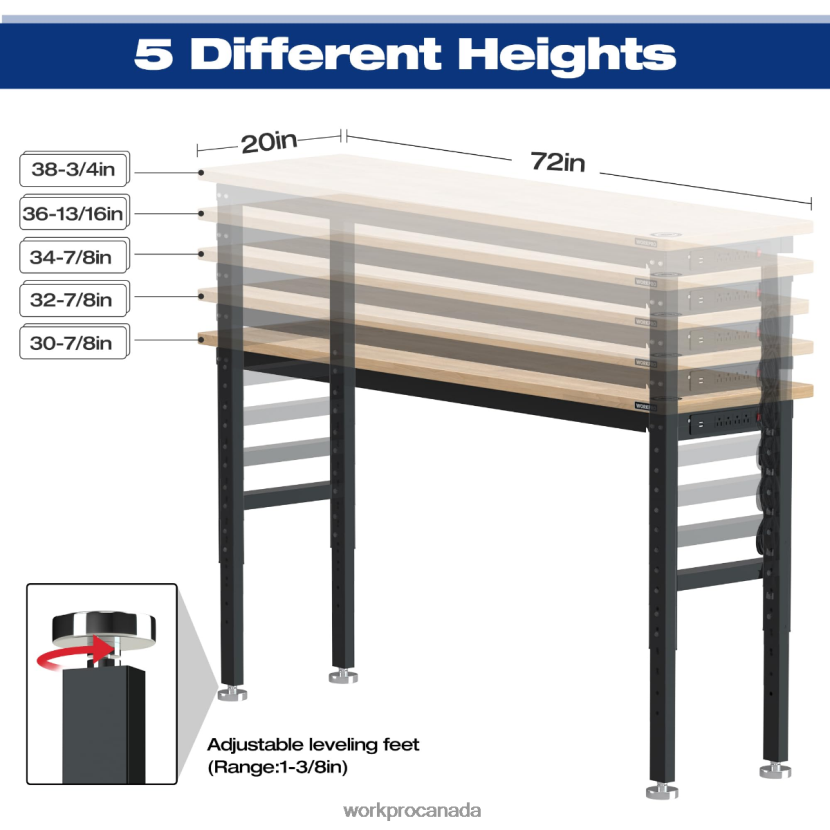 Useful WORKPRO Adjustable Workbench 3000 LBS Load Capacity Hardwood Worktable with Power Outlets Storage ZNRDXV4