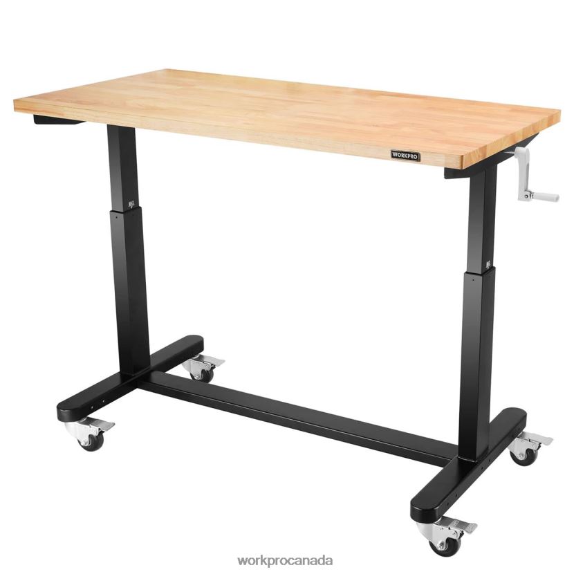 Useful WORKPRO Height Adjustable Work Table with Crank Handle, with Casters and Leveling Feet, 500 Lbs Load Capacity Storage ZNRDXV3
