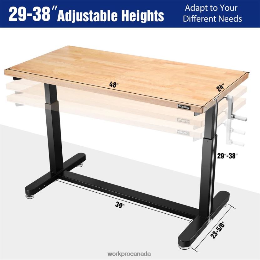 Useful WORKPRO Height Adjustable Work Table with Crank Handle, with Casters and Leveling Feet, 500 Lbs Load Capacity Storage ZNRDXV3